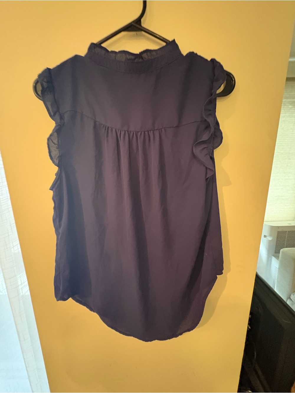 DKNY Sleeveless Ruffle-Trim Mock Neck Top - Deep Purple
